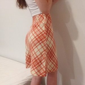 VINTAGE RED AND WHITE PLAID MIDI SKIRT